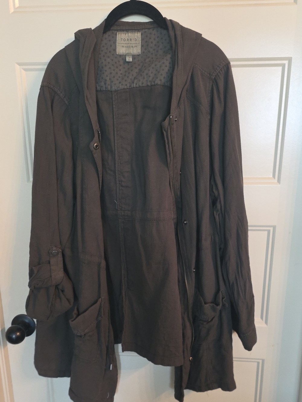 torrid dark olive hooded utility jacket